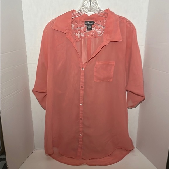 Wet Seal Pink 3/4 Sleeve Button Down layer Blouse - Picture 1 of 10